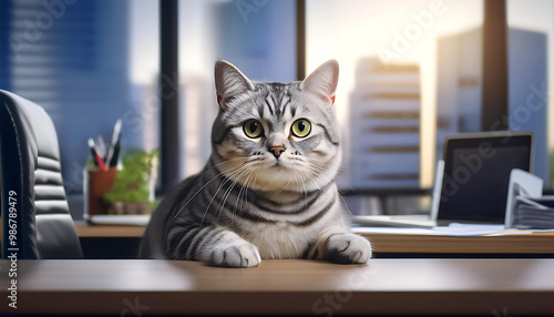 Wallpaper Mural Charming American Shorthair Cat Relaxing in an Office Environment Torontodigital.ca