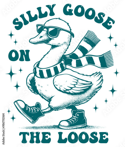 Silly goose on the loose. Goose funny. Festive Artwork. Cartoon Funny.