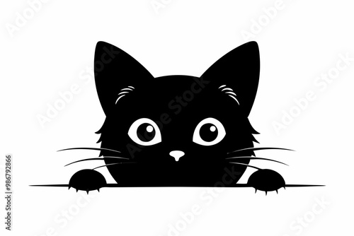 
Peeking black cat silhouette vector, Funny peeking pet. Vector illustration
