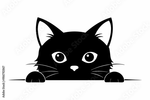 
Peeking black cat silhouette vector, Funny peeking pet. Vector illustration
