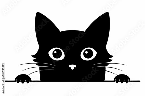 
Peeking black cat silhouette vector, Funny peeking pet. Vector illustration
