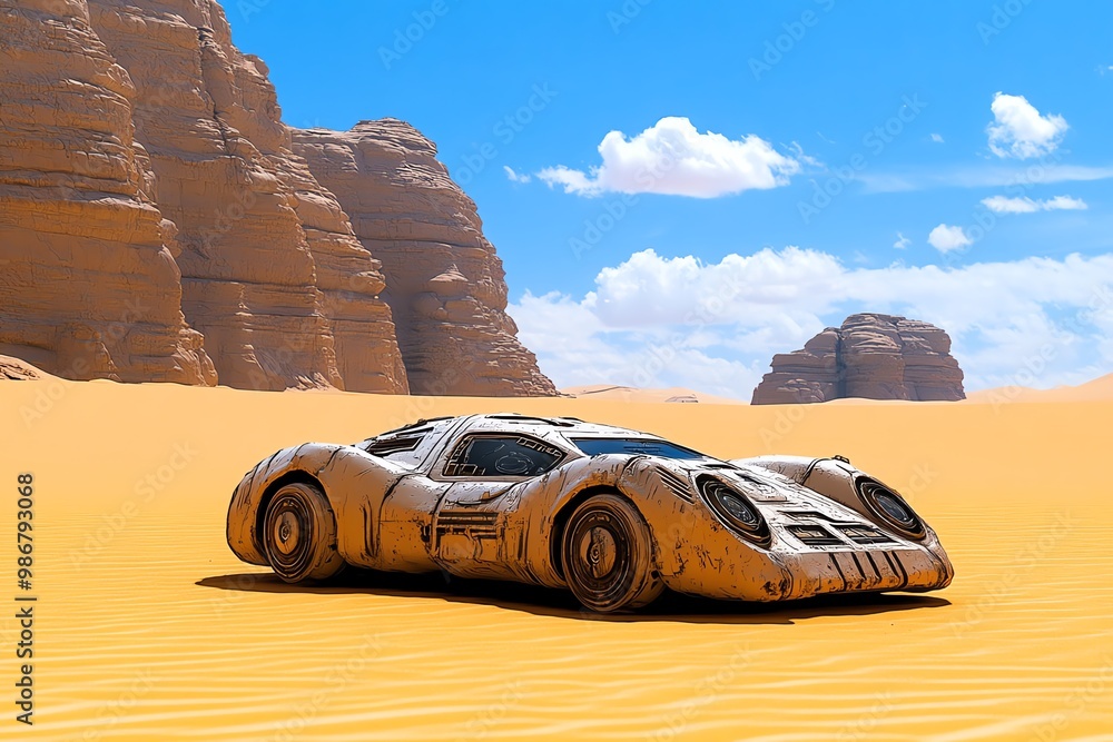 Obraz premium Desert fantasy science fiction adventures often involve uncovering forgotten technologies buried beneath the sand