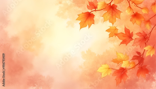 Serene watercolor background of autumn leaves capturing the warmth of harvest season and Thanksgiving spirit
