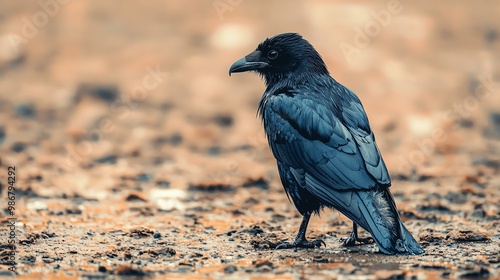 Oilcovered bird struggling to move, beach setting, closeup, cold light, heartbreaking scene photo