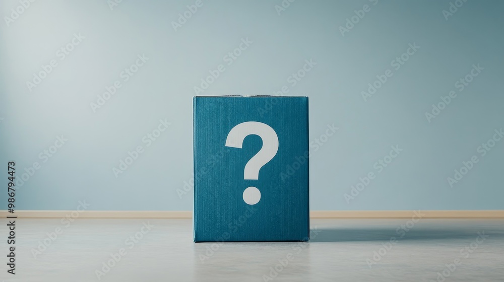 Mysterious Blue Box with Question Mark on Background Mysterious Blue Box with Question Mark on Background