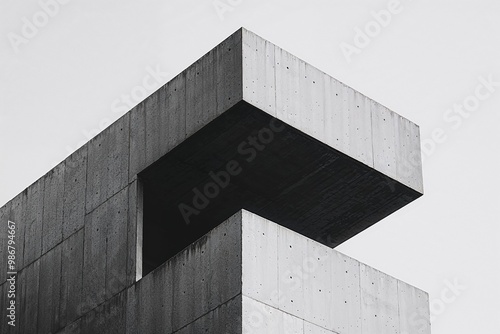 Minimalist concrete building with geometric design