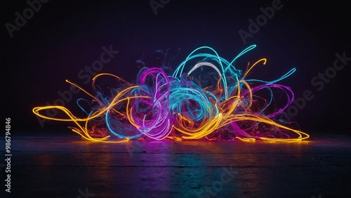 colorful lights on a black background