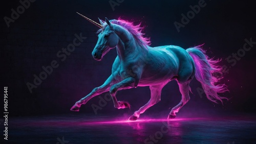 unicorn in neon light. high quality illustration