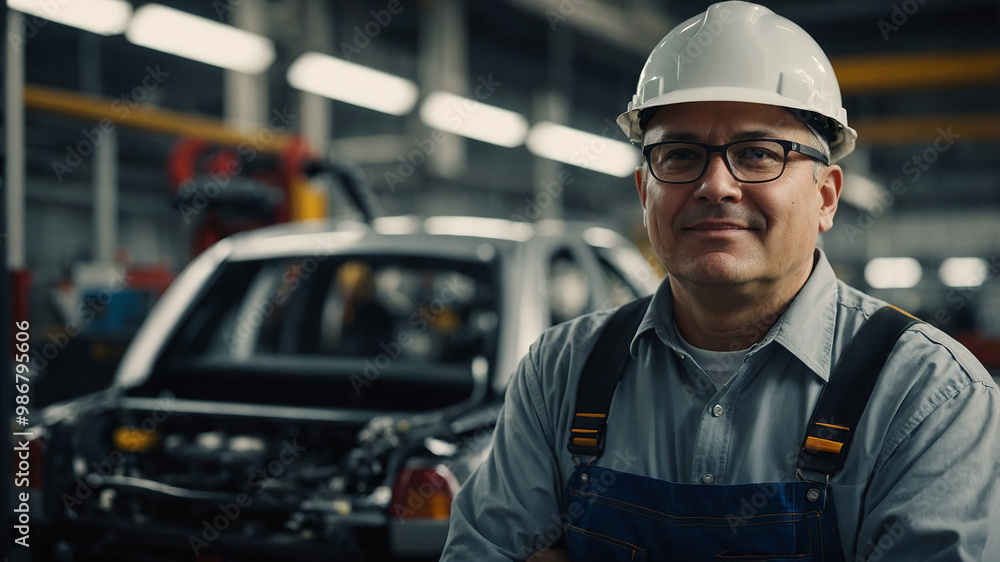 portrait of an engineer in a car manufacturing company portrait of an engineer in a car manufacturing company