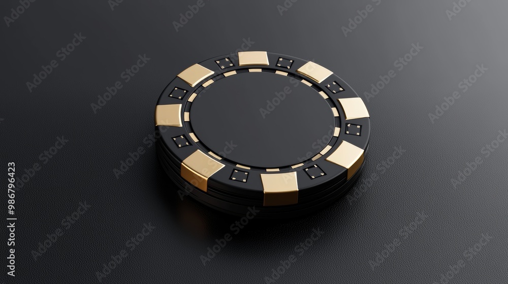 Close-up of a black and gold casino chip on a dark background. Concept of gambling, luck, and luxury. Close-up of a black and gold casino chip on a dark background. Concept of gambling, luck, and luxury.