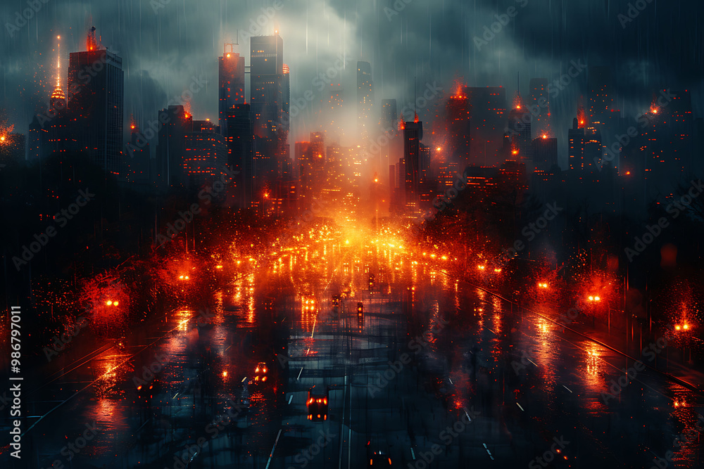 Fototapeta premium Predictive analytics public safety depicted in an abstract composition showcasing how AI anticipates natural disasters and public health emergencies guiding resource allocation