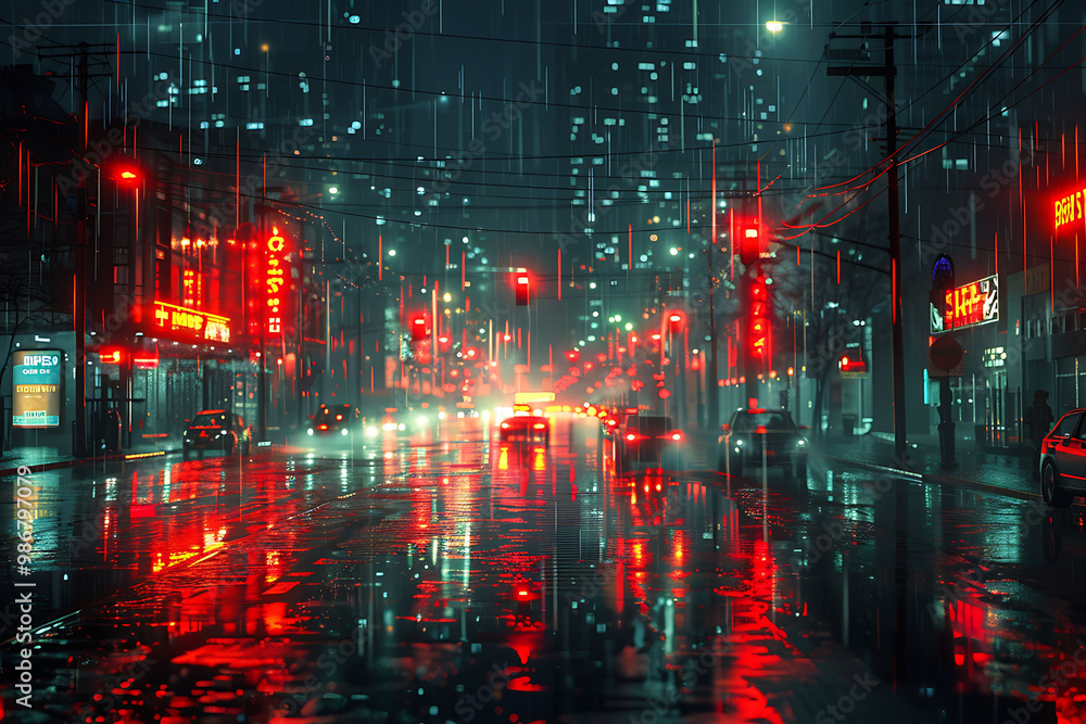 Fototapeta premium Predictive analytics public safety depicted in an abstract composition showcasing how AI anticipates natural disasters and public health emergencies guiding resource allocation