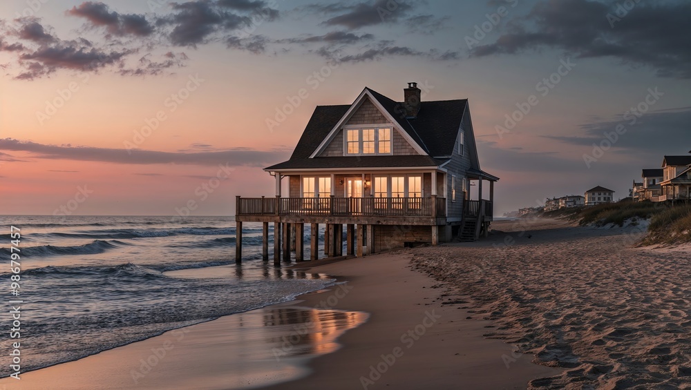 house in the beach at sunset Cartoon Background Design house in the beach at sunset Cartoon Background Design