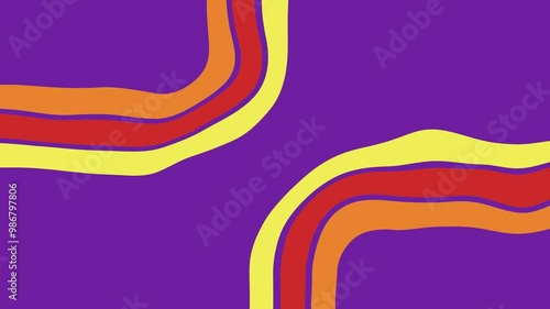 Trendy 1970s psychedelic groovy retro curved lines background with colorful wavy lines. Psychedelic groovy retro vintage style motion graphic background animation.