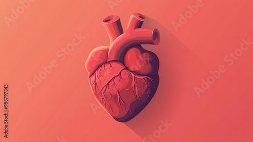 Human heart flat design, top view, medical theme, cartoon drawing, Complementary Color Scheme