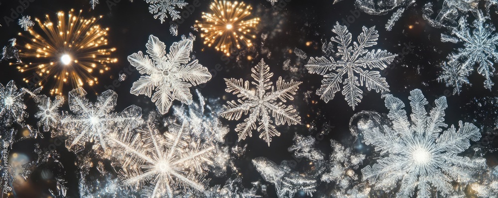 Beautiful snowflakes and sparkling lights create a magical winter atmosphere, perfect for seasonal themes and holiday designs. Beautiful snowflakes and sparkling lights create a magical winter atmosphere, perfect for seasonal themes and holiday designs.