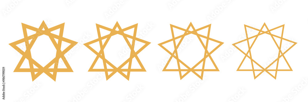 nine pointed star bahai symbol set. bahai Religious symbols icon vector. nine pointed star bahai symbol set. bahai Religious symbols icon vector.