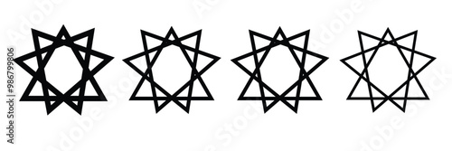 nine pointed star bahai symbol set. bahai Religious symbols icon vector.