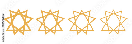 nine pointed star bahai symbol set. bahai Religious symbols icon vector.