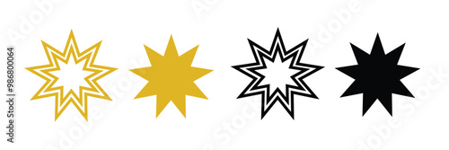 Bahai star. Black linear Bahai symbol. Religious symbol of Bahaism. Vector illustration.