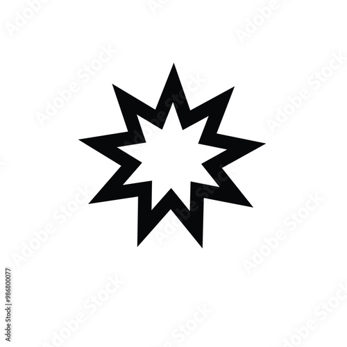 Bahai star. Black linear Bahai symbol. Religious symbol of Bahaism. Vector illustration.