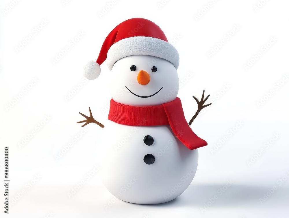 Cheerful snowman wearing a red hat and scarf, ideal for holiday themes and winter celebrations, bringing festive joy. Cheerful snowman wearing a red hat and scarf, ideal for holiday themes and winter celebrations, bringing festive joy.