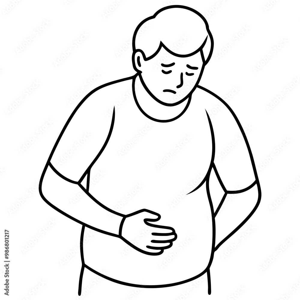 Fototapeta premium man-puts-hands-on-stomach-feeling-pain