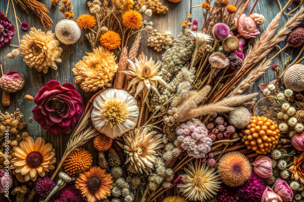 Fototapeta premium Rustic dried flowers and botanicals in natural arrangement