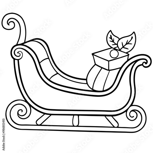 Santa's Sleigh: An outline illustration of Santa's sleigh, ready for a magical Christmas Eve journey. Perfect for children's books, holiday crafts, and festive decorations. 