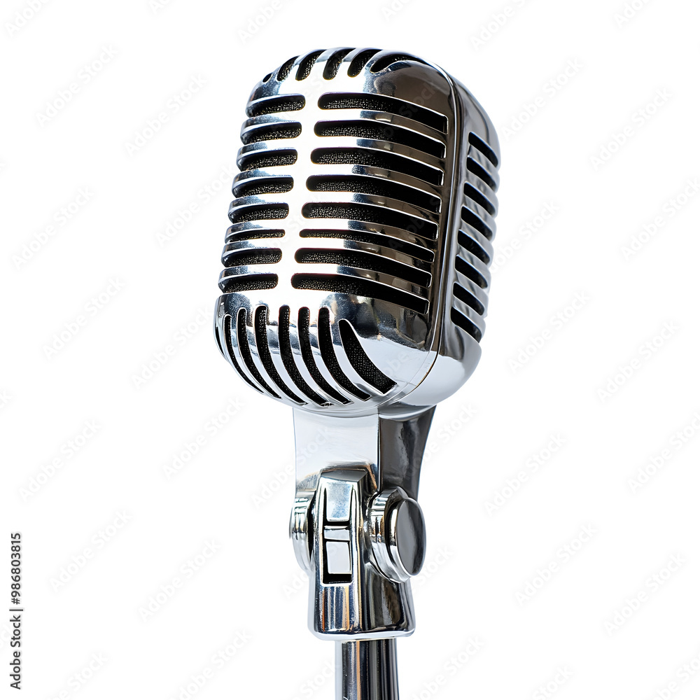 Fototapeta premium Detailed Classic Chrome Disco Microphone on White Background