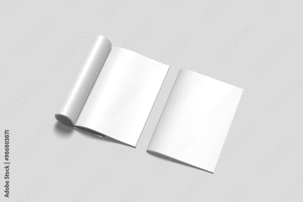 Blank cover opened magazine mockup side view angle Blank cover opened magazine mockup side view angle