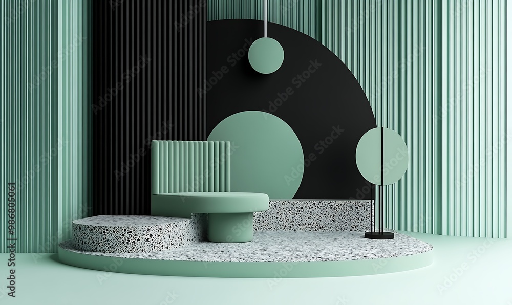 Minimalist Abstract 3D Render of a Green and Black Geometric Composition Minimalist Abstract 3D Render of a Green and Black Geometric Composition