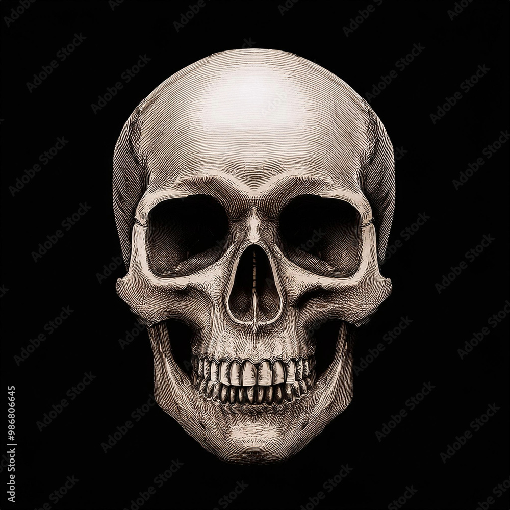 Obraz premium Retro image skull horror close-up on black with clipping mask