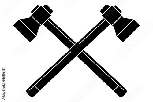 Two crossed hammer vector silhouette, Two crossed hammer icon