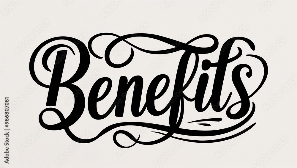 benefits calligraphy lettering black ink on plain white background benefits calligraphy lettering black ink on plain white background