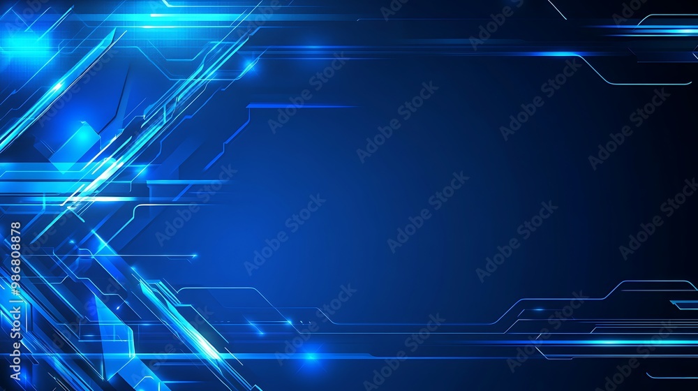 Obraz premium Abstract blue glowing lines and shapes on a dark background.