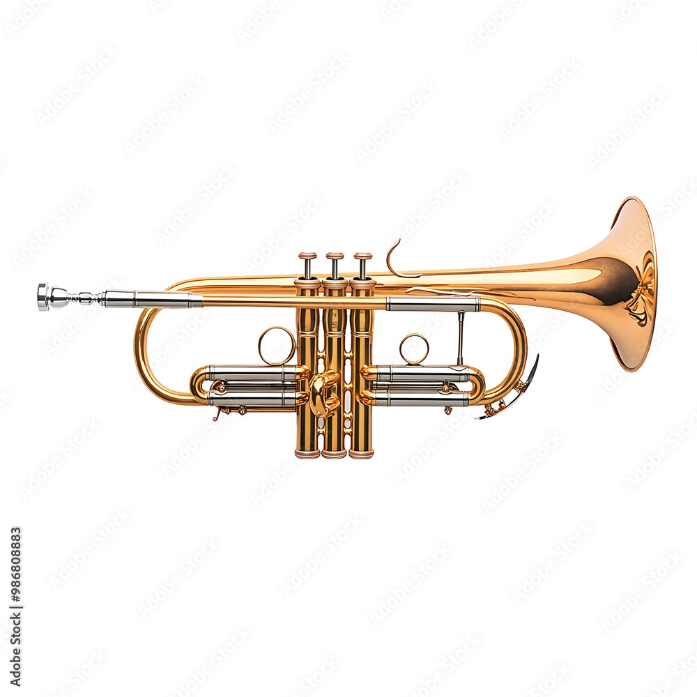 Obraz premium Photography of a Metallic Golden Trumpet Isolated on White Background