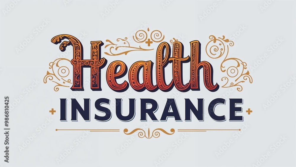 Obraz premium health insurance decorative design lettering on plain white background