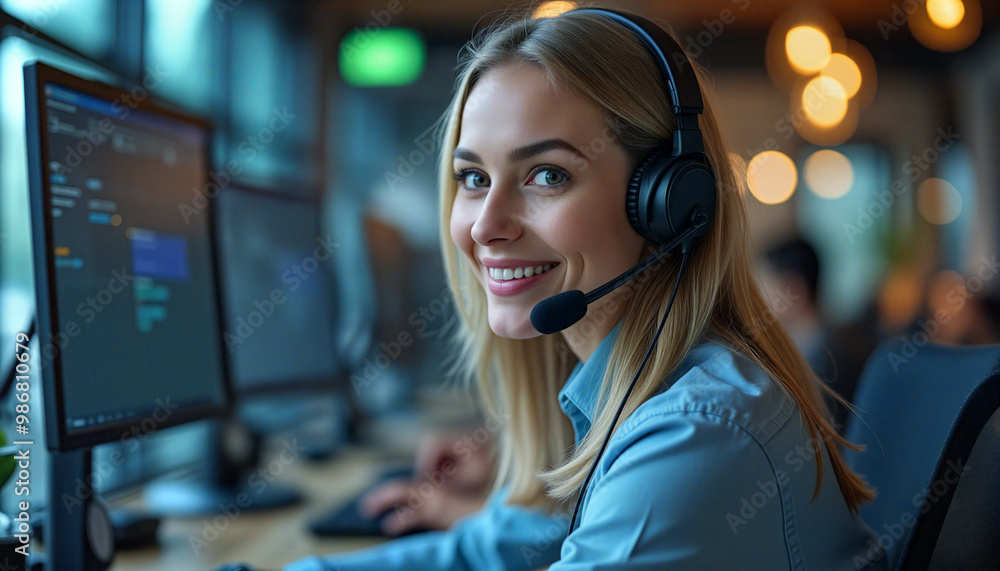 person with headphones, customer service person with headphones, customer service