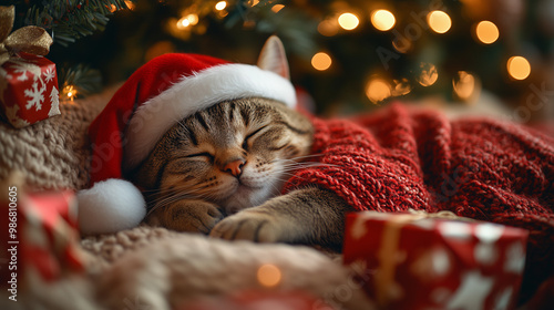 cat with christmas hat