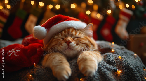 cat with christmas hat