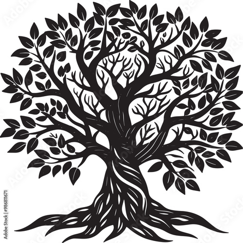 Flatb design family tree silhouett