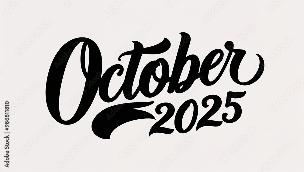 Obraz premium october 2025 calligraphy lettering black ink on plain white background