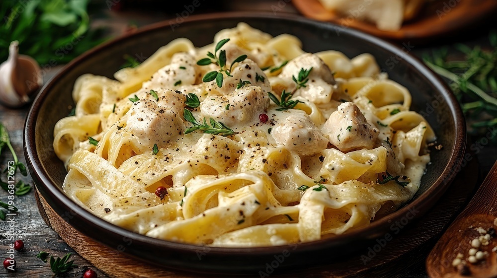 Creamy Chicken Fettuccine Pasta with Thyme Creamy Chicken Fettuccine Pasta with Thyme