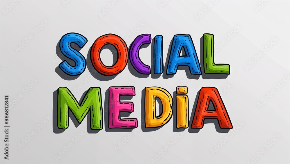 social media colorful hand drawn lettering art design on plain white background social media colorful hand drawn lettering art design on plain white background