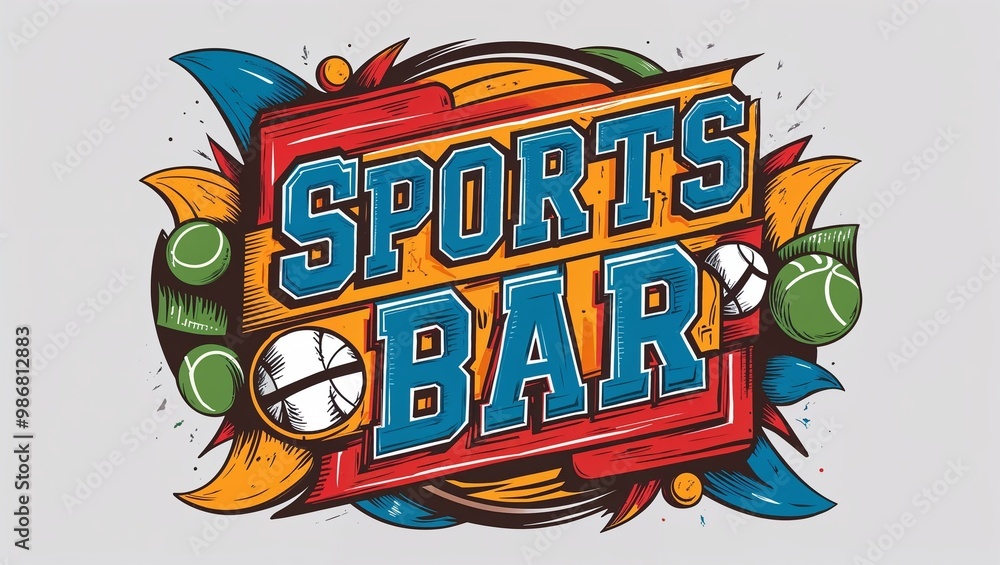 Obraz premium sports bar colorful hand drawn lettering art design on plain white background