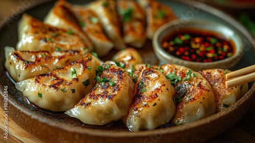 Delicious Pan-Fried Dumplings with Soy Sauce Dipping Sauce