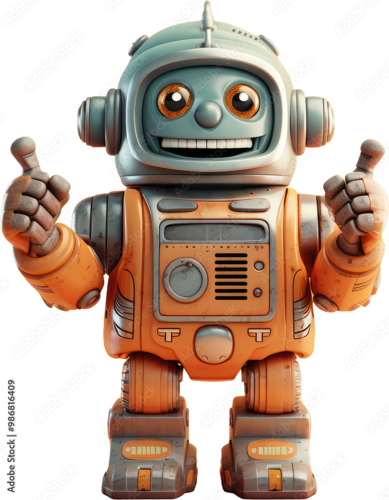 Thumb Up Robot with Space for Copy isolated on transparent png background Thumb Up Robot with Space for Copy isolated on transparent png background