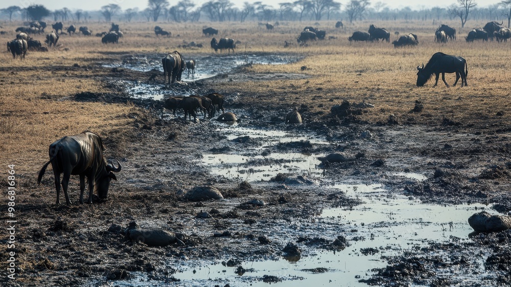 Fototapeta premium Industrial Oil Refinery with Chemical Storage Tanks and Pipelines at Sunset
