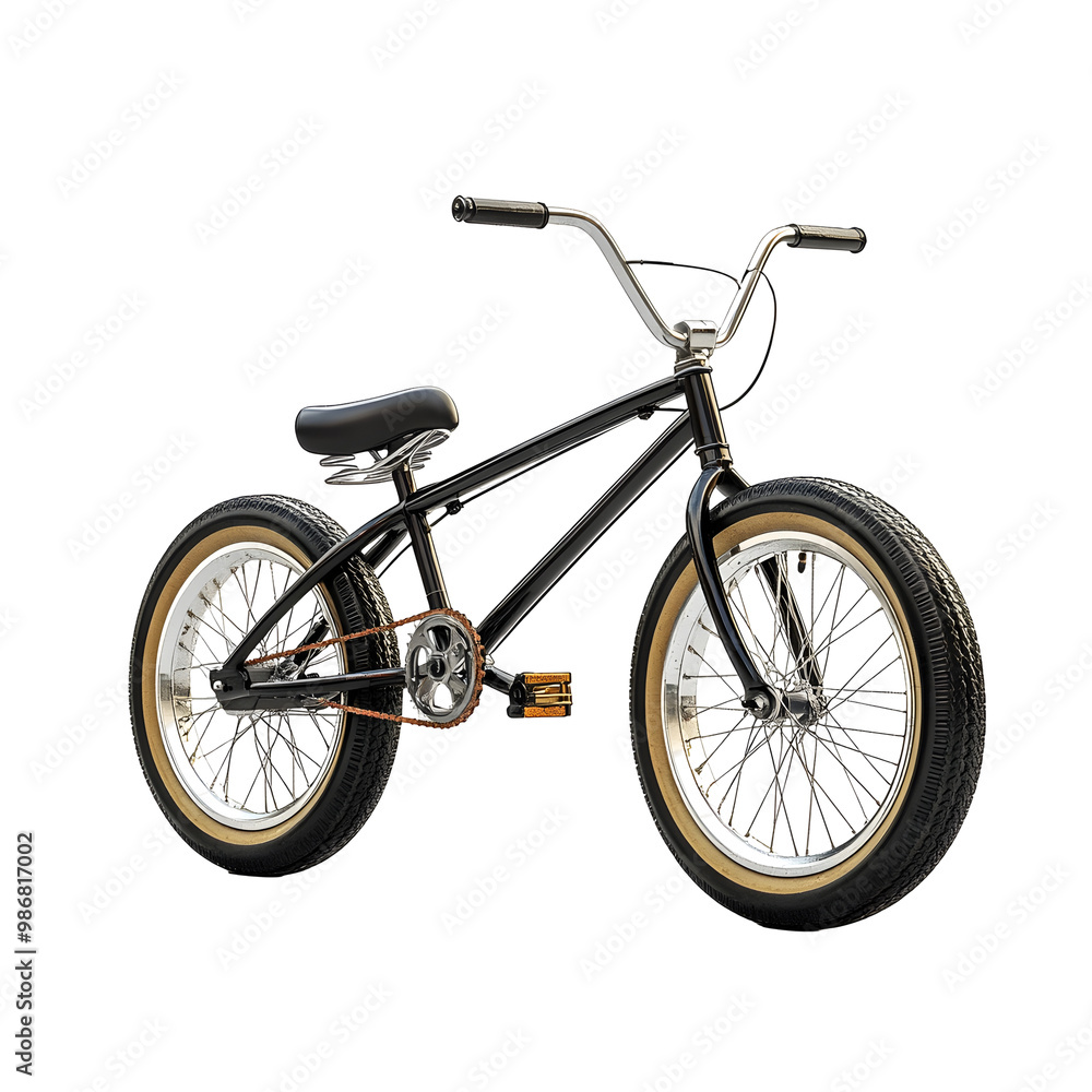 Iconic 1980s BMX Bicycle with Sleek Chrome Frame and Retro Design on White Background Iconic 1980s BMX Bicycle with Sleek Chrome Frame and Retro Design on White Background